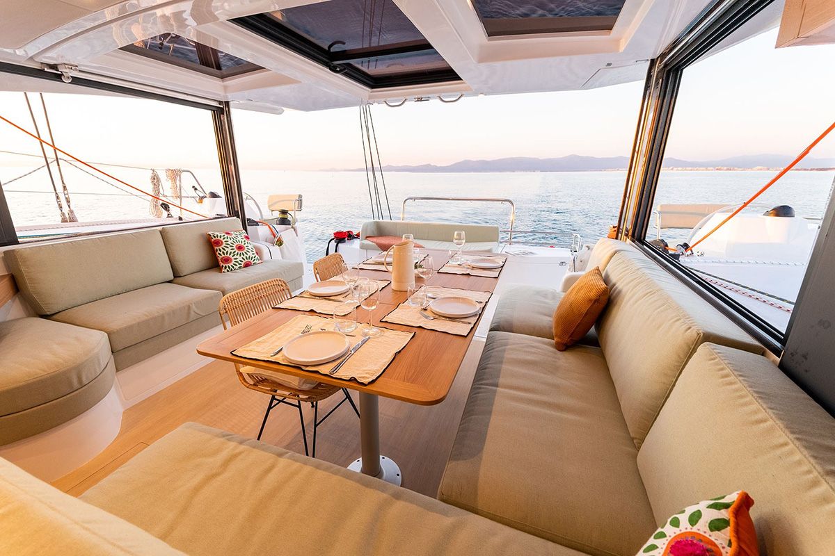 Salon of GoWithTheFlow, a Bali Catsmart catamaran at Seget Donji, Croatia