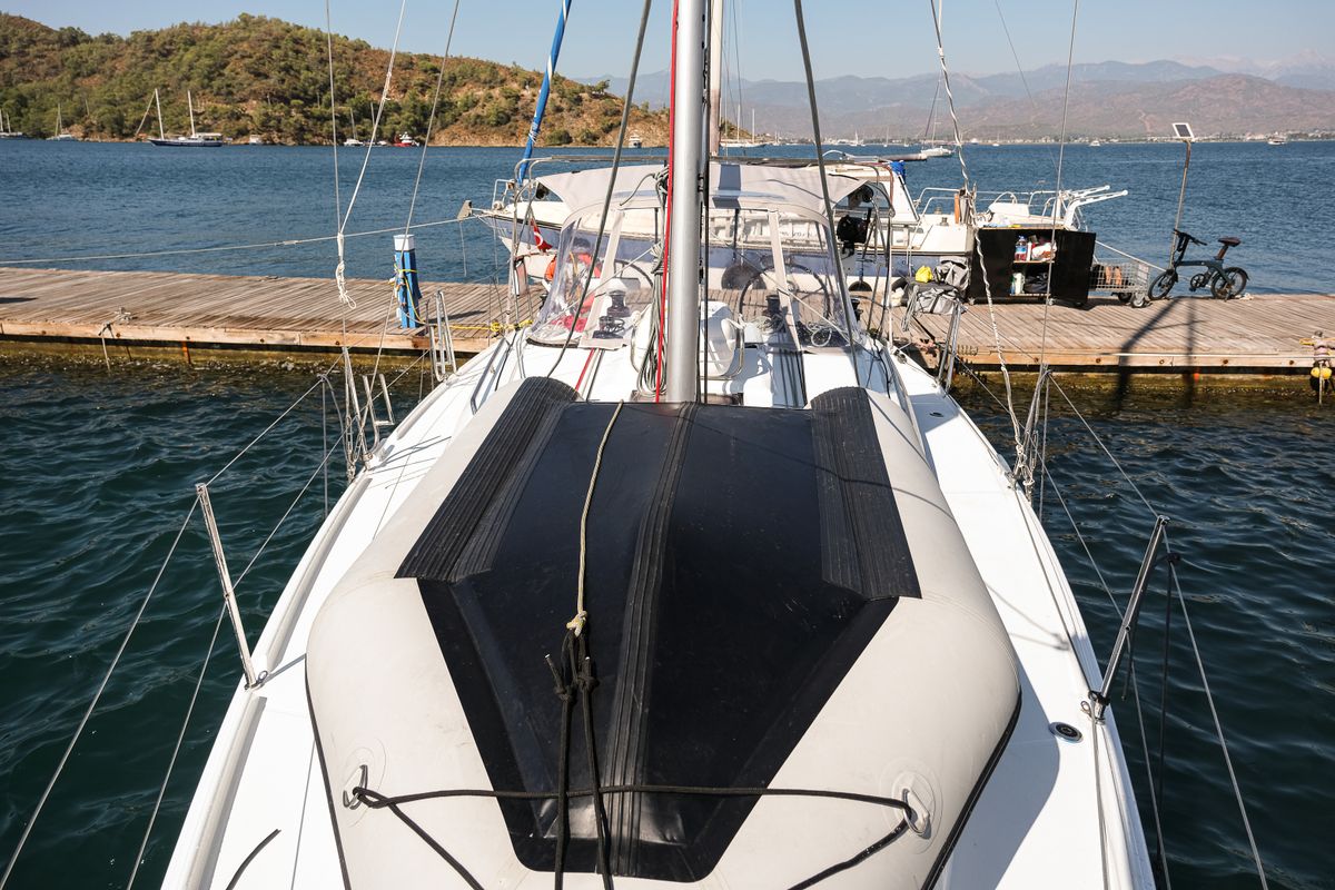 Deck of Ersa, a Beneteau Oceanis 34.1 sailboat at Fethiye, Turkey