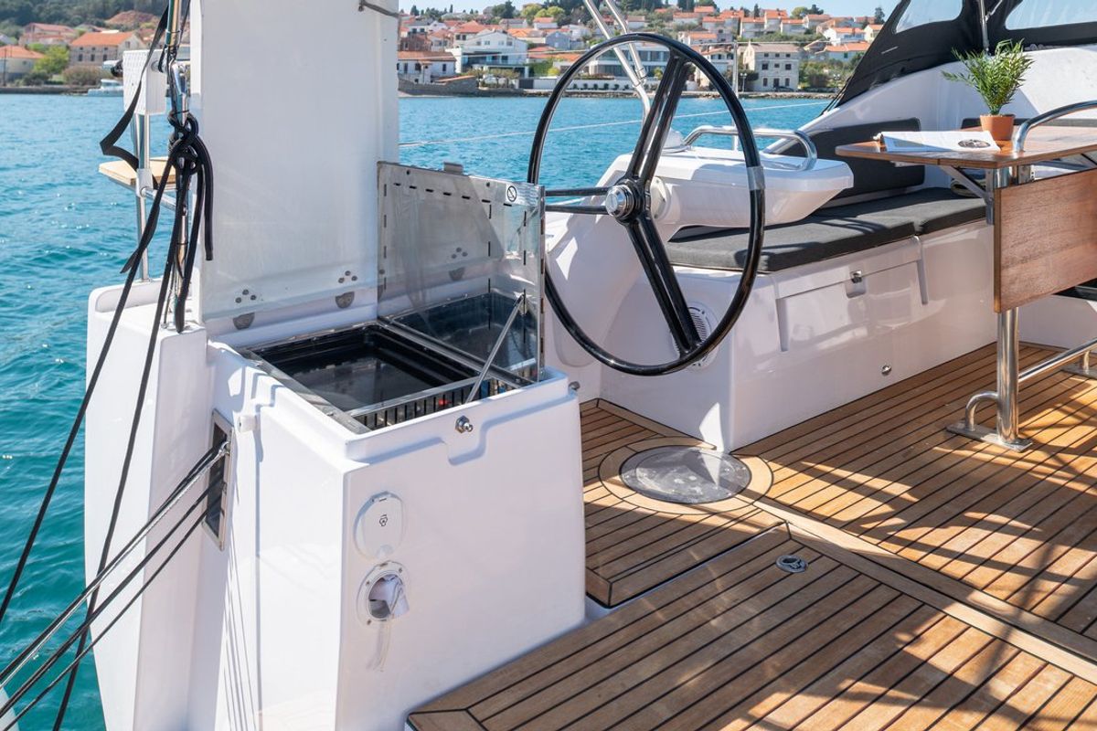Deck of Zara, a Elan Impression 45 sailboat at Zadar, Croatia
