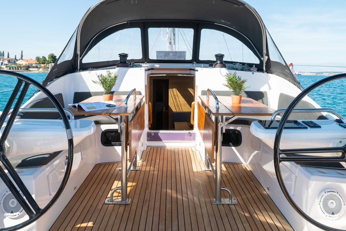 Cockpit of Zara, a Elan Impression 45 sailboat at Zadar, Croatia