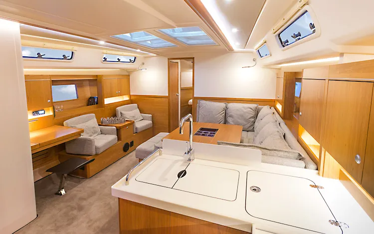 Salon of Scarlett, a Hanse Yachts Hanse 455 sailboat at Seget Donji, Croatia