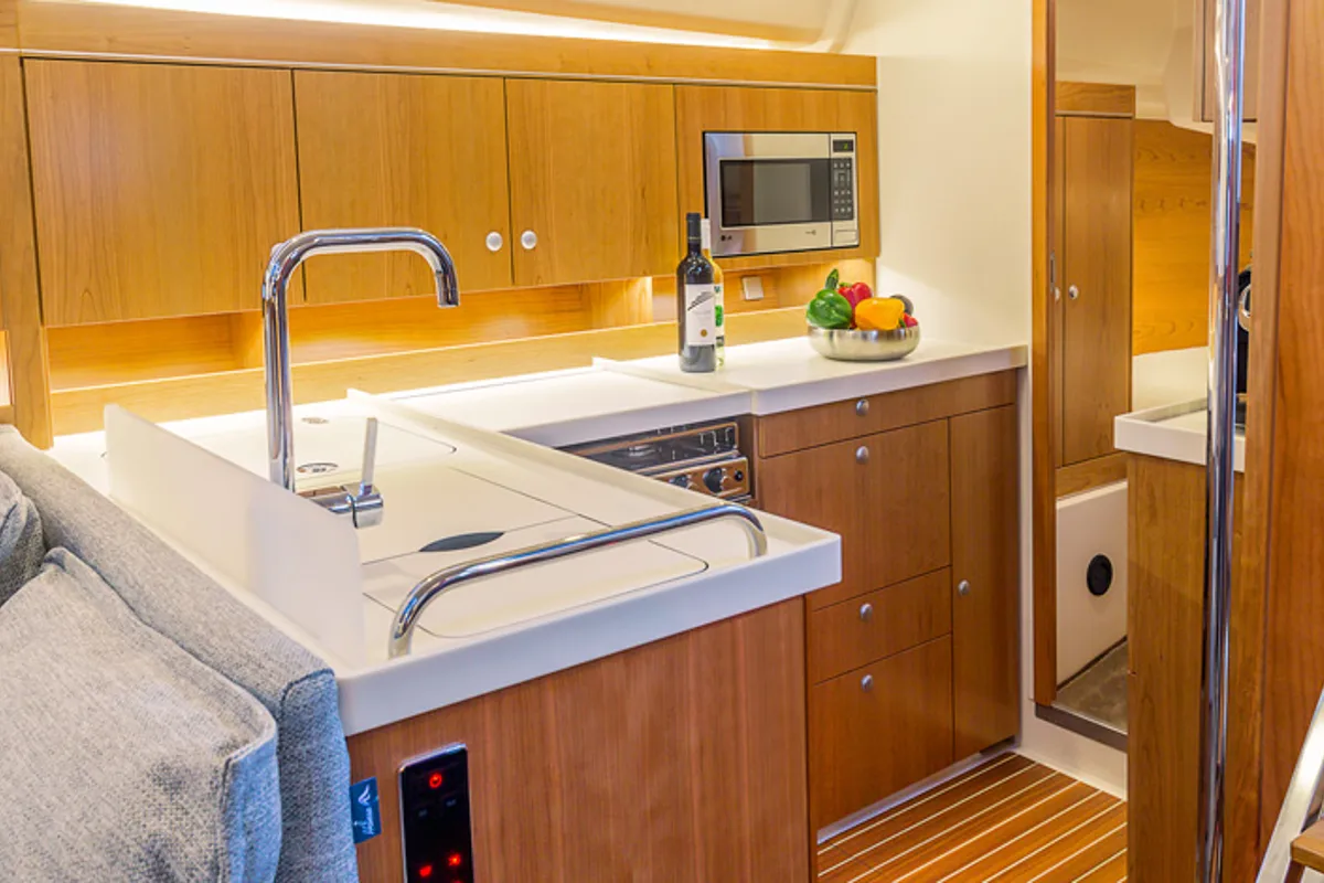 Galley of Scarlett, a Hanse Yachts Hanse 455 sailboat at Seget Donji, Croatia
