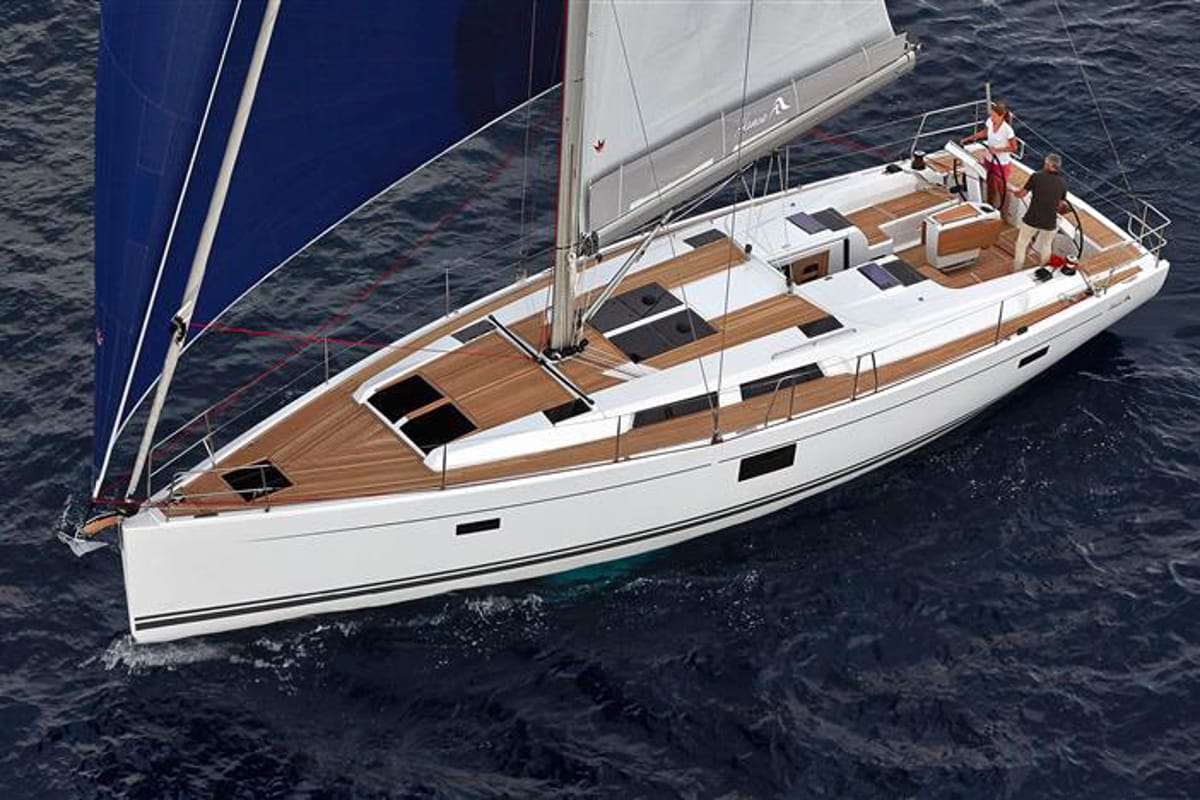 Exterior view of Scarlett, a Hanse Yachts Hanse 455 sailboat at Seget Donji, Croatia
