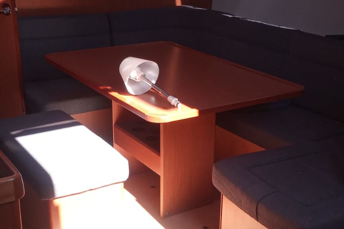 Salon of Musa, a Bavaria Cruiser 46 sailboat at Palermo, Italy