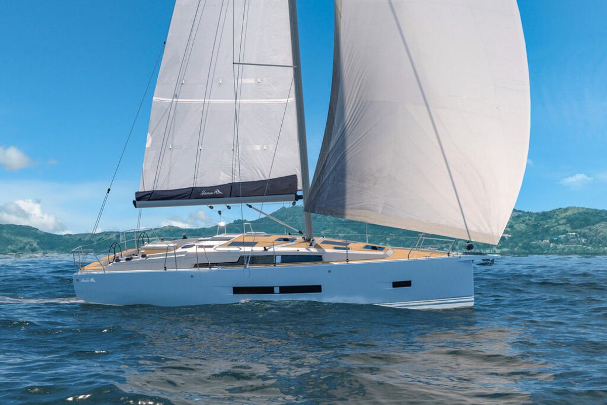 Exterior view of Valentina, a Hanse Yachts Hanse 360 sailboat at Capo d'Orlando, Italy