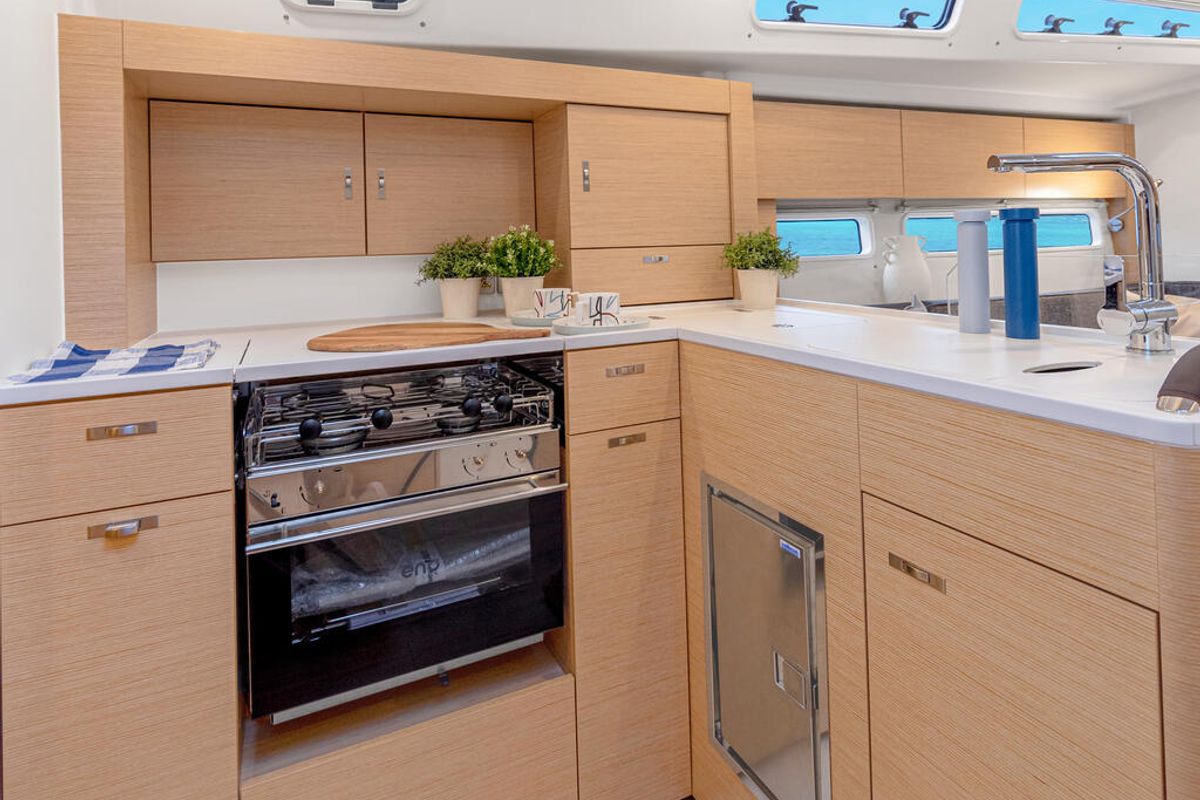 Galley of Valentina, a Hanse Yachts Hanse 360 sailboat at Capo d'Orlando, Italy