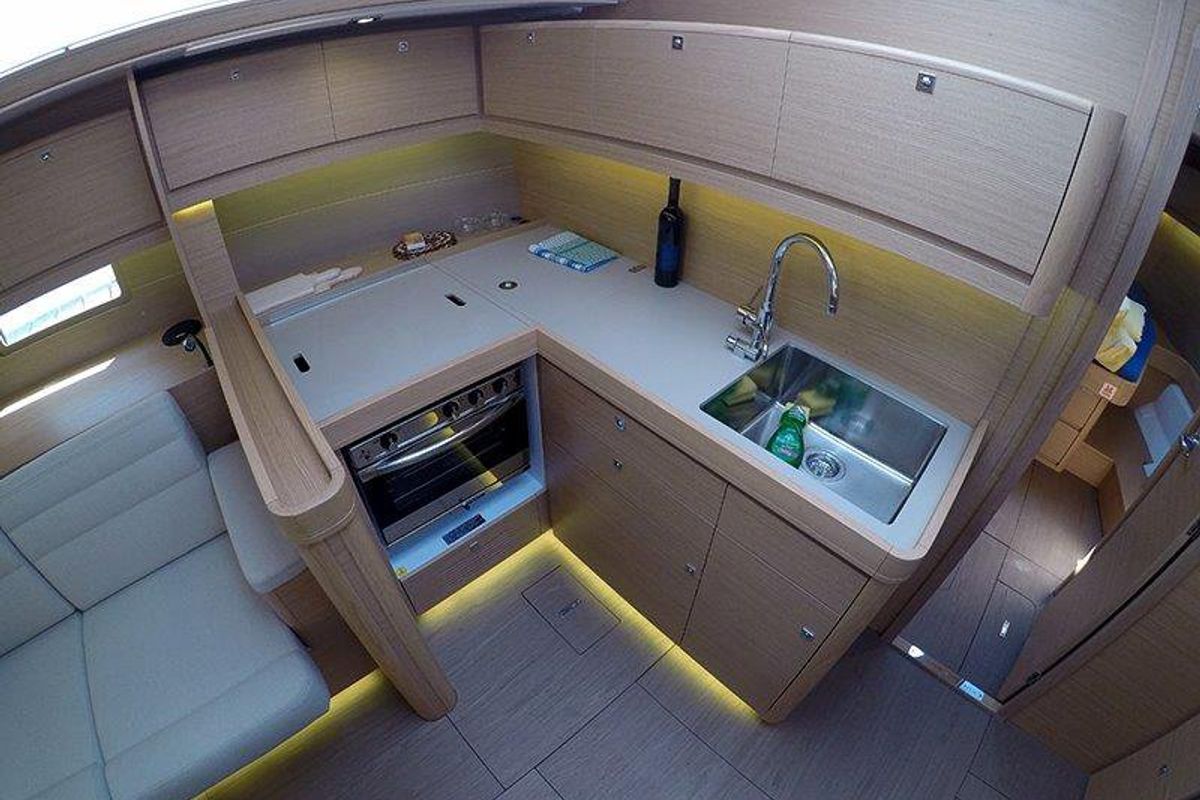 Galley of Avalon II, a Dufour 460 GL sailboat at Grad Šibenik, Croatia
