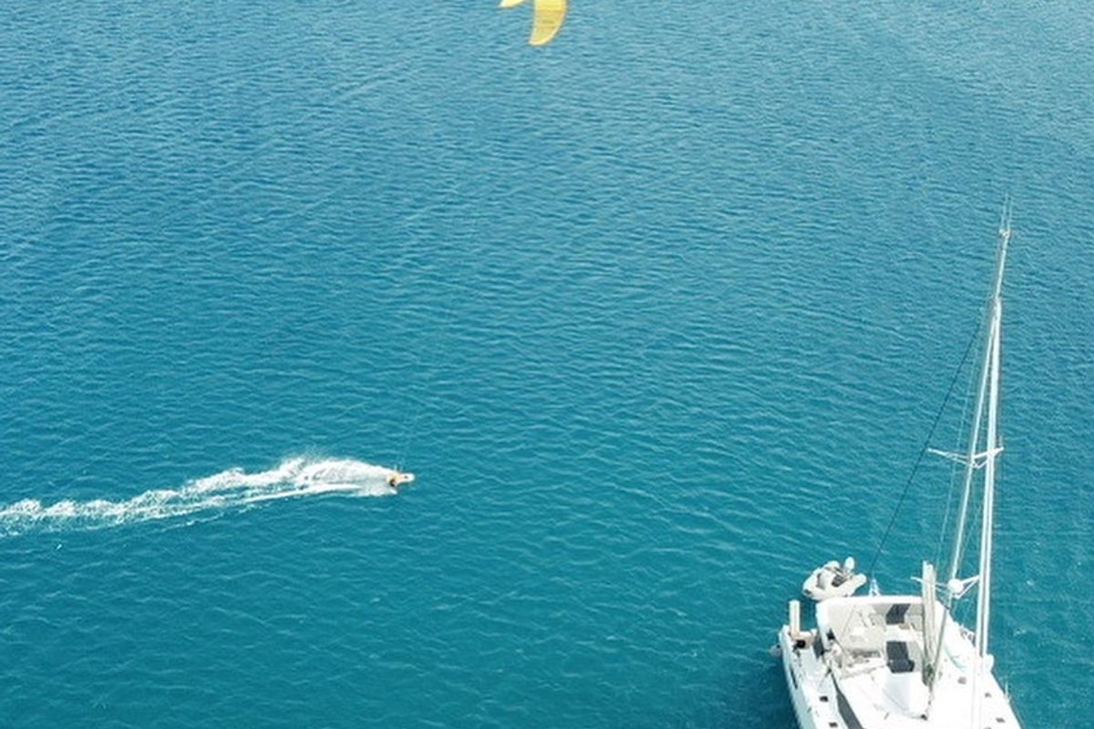 Deck of Crewed   "Alegria", a Fountaine Pajot Saona 47 catamaran at Municipality of Kalamata, Greece