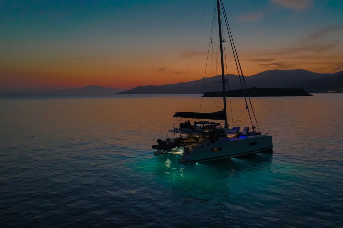 Exterior view of Crewed "Alegria", a Fountaine Pajot Saona 47 catamaran at Municipality of Kalamata, Greece