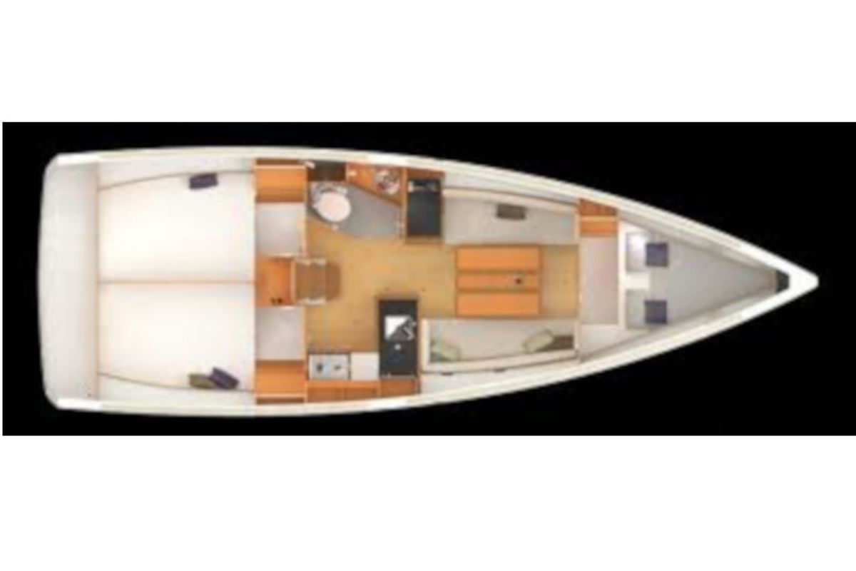 Floor plan of Elvis, a Jeanneau Sun Odyssey 349 sailboat at Općina Pakoštane, Croatia