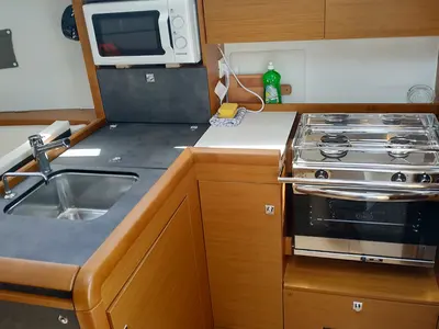 Galley of Elvis, a Jeanneau Sun Odyssey 349 sailboat at Općina Pakoštane, Croatia