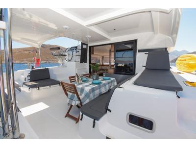 Deck of Alima, a Lagoon 42 catamaran at Gouvia, Greece