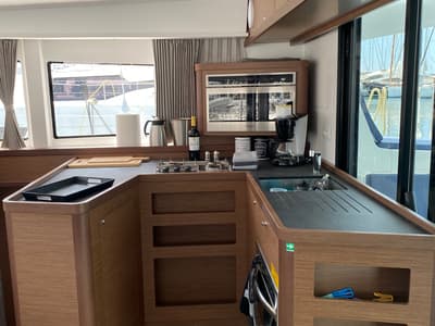 Galley of Alima, a Lagoon 42 catamaran at Gouvia, Greece