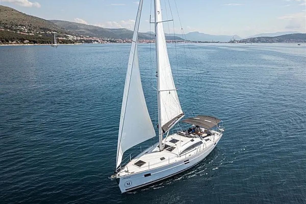 Exterior view of Bad Buoy, a Elan Impression 45.1 sailboat at Seget Donji, Croatia
