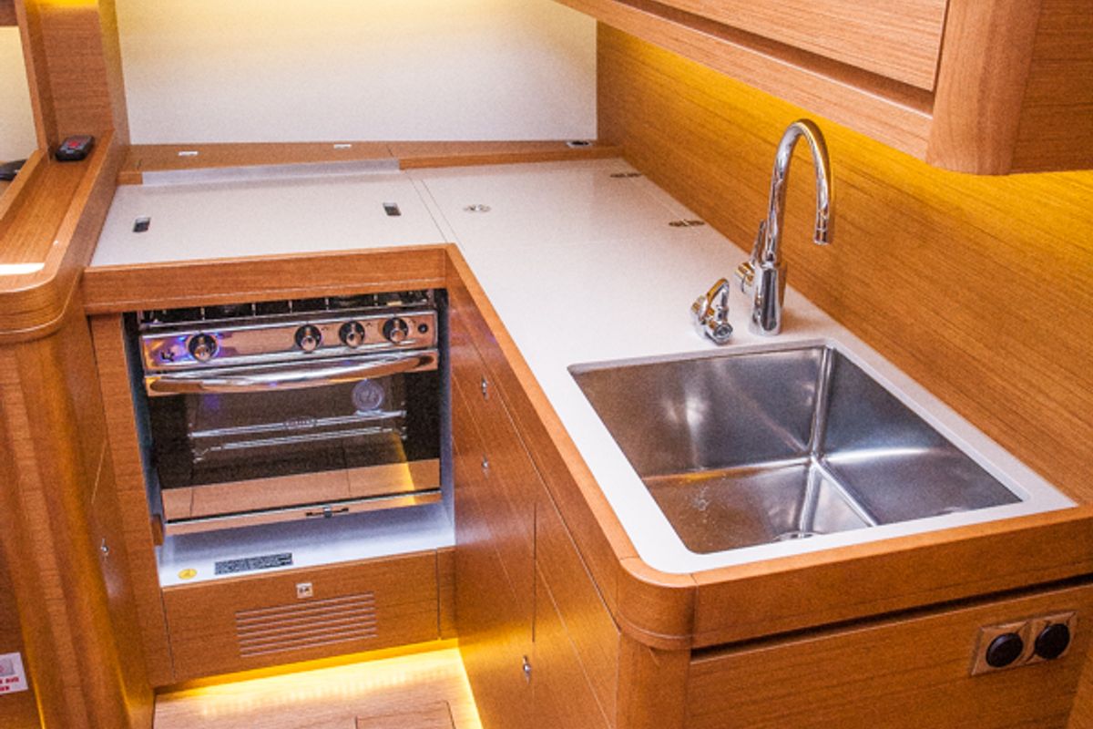 Galley of Malin, a Dufour 460 GL sailboat at Primošten, Croatia