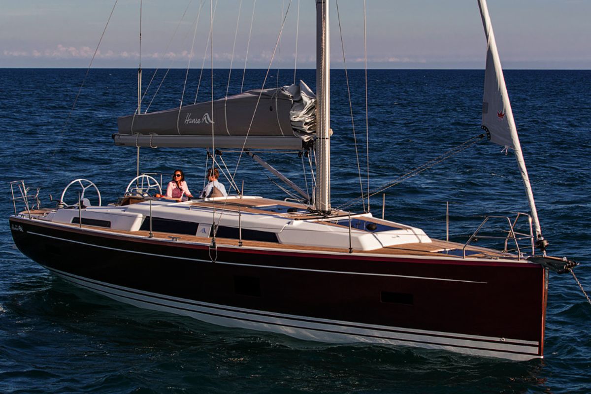 Exterior view of Free Spirit, a Hanse Yachts Hanse 388 sailboat at Dubrovnik, Croatia