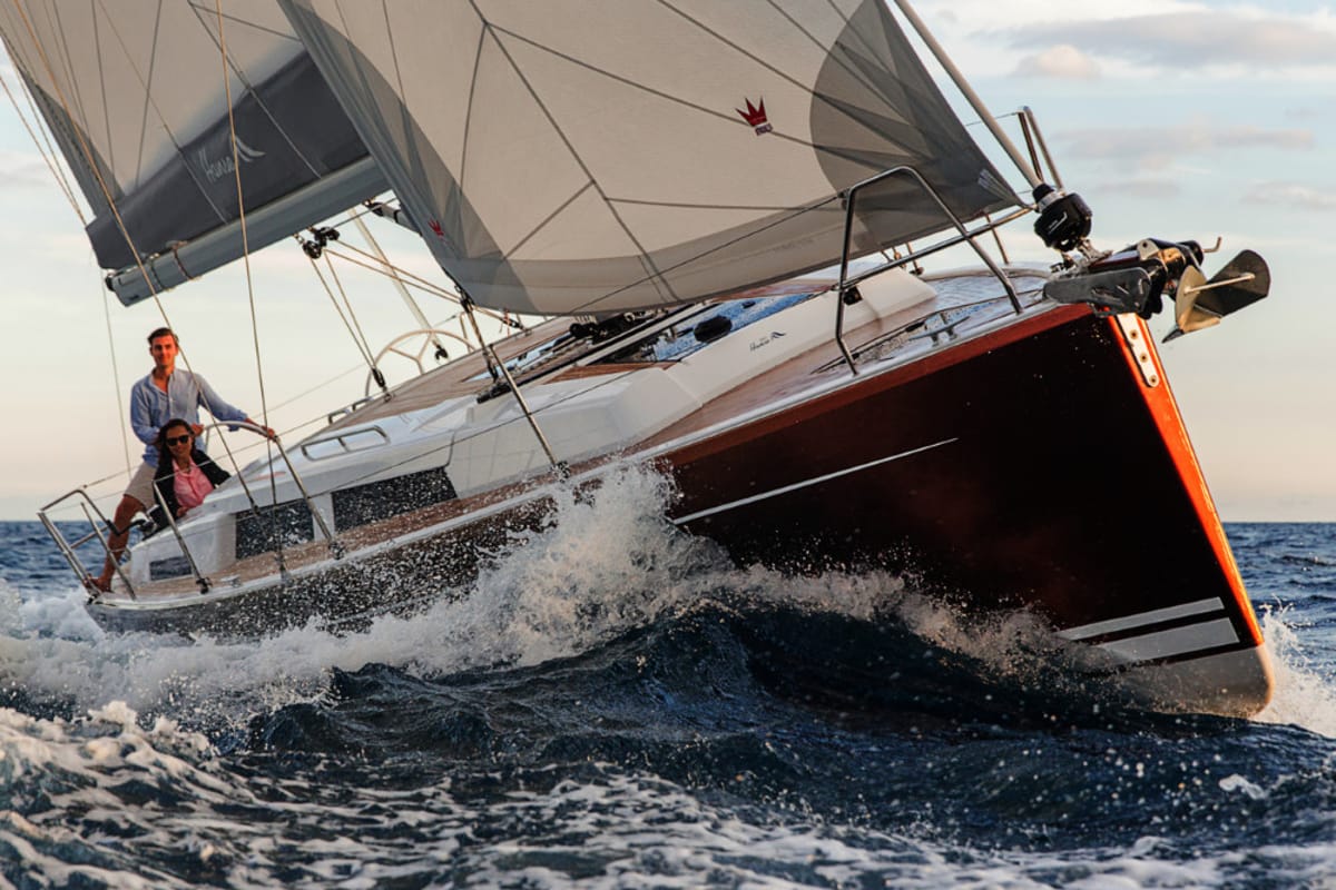 Exterior view of Free Spirit, a Hanse Yachts Hanse 388 sailboat at Dubrovnik, Croatia