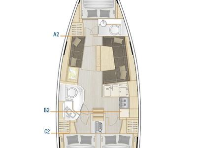 Exterior view of Free Spirit, a Hanse Yachts Hanse 388 sailboat at Dubrovnik, Croatia