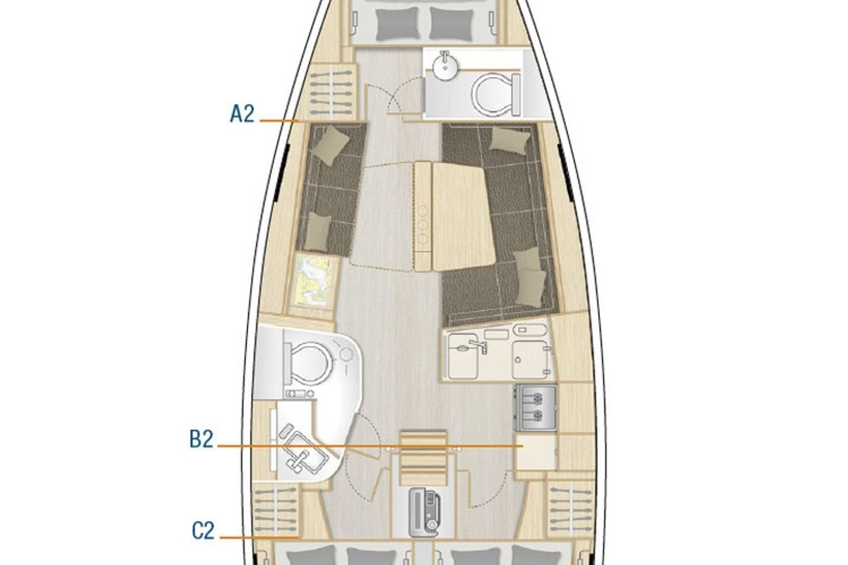 Exterior view of Free Spirit, a Hanse Yachts Hanse 388 sailboat at Dubrovnik, Croatia