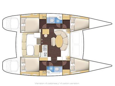 Floor plan of AF-LAG380(II), a Lagoon 380 catamaran at Municipal Unit of Lefkada, Greece