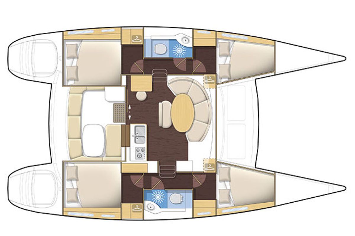 Floor plan of AF-LAG380(II), a Lagoon 380 catamaran at Municipal Unit of Lefkada, Greece