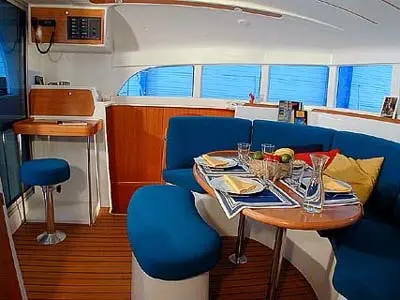 Salon of AF-LAG380(II), a Lagoon 380 catamaran at Municipal Unit of Lefkada, Greece