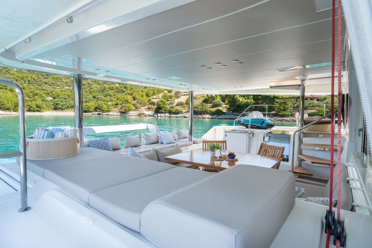 Deck of Cool Change, a Lagoon 560 catamaran at Grad Pula, Croatia