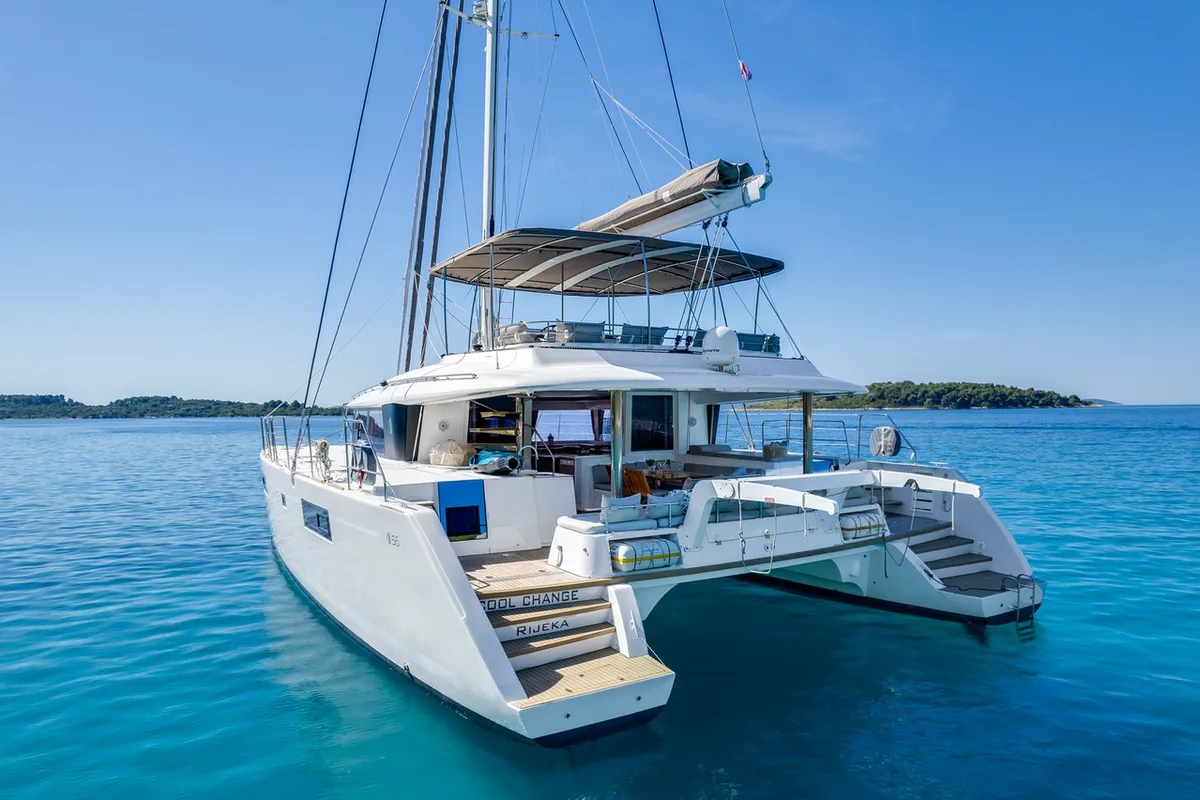 Exterior view of Cool Change, a Lagoon 560 catamaran at Grad Pula, Croatia