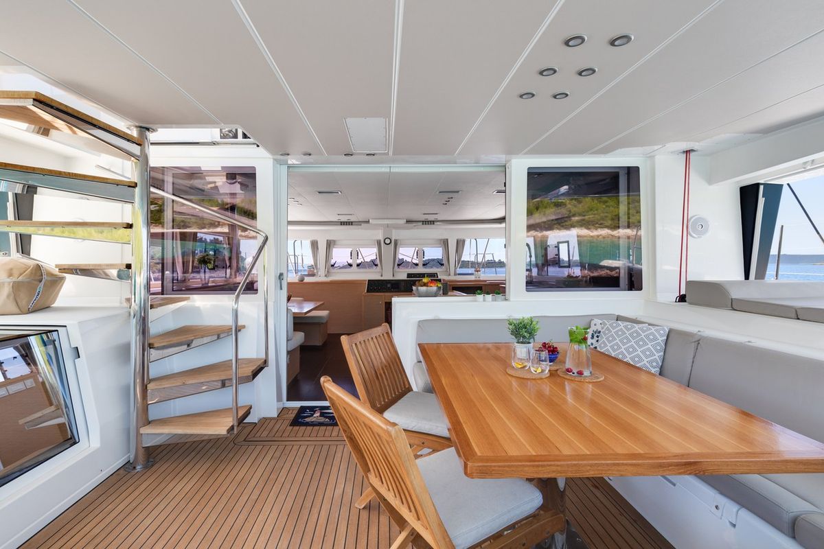 Deck of Cool Change, a Lagoon 560 catamaran at Grad Pula, Croatia