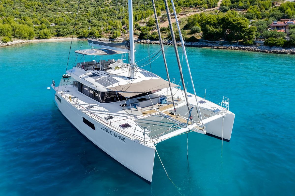 Exterior view of Cool Change, a Lagoon 560 catamaran at Grad Pula, Croatia