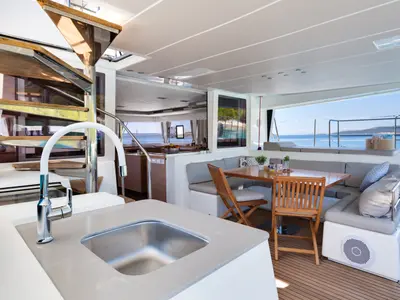 Deck of Cool Change, a Lagoon 560 catamaran at Grad Pula, Croatia