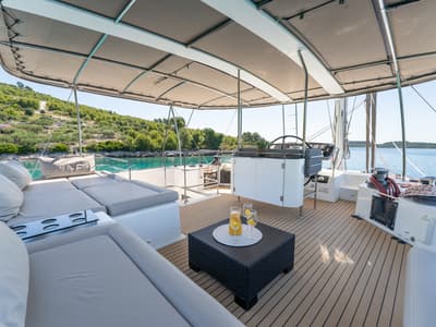 Cockpit of Cool Change, a Lagoon 560 catamaran at Grad Pula, Croatia