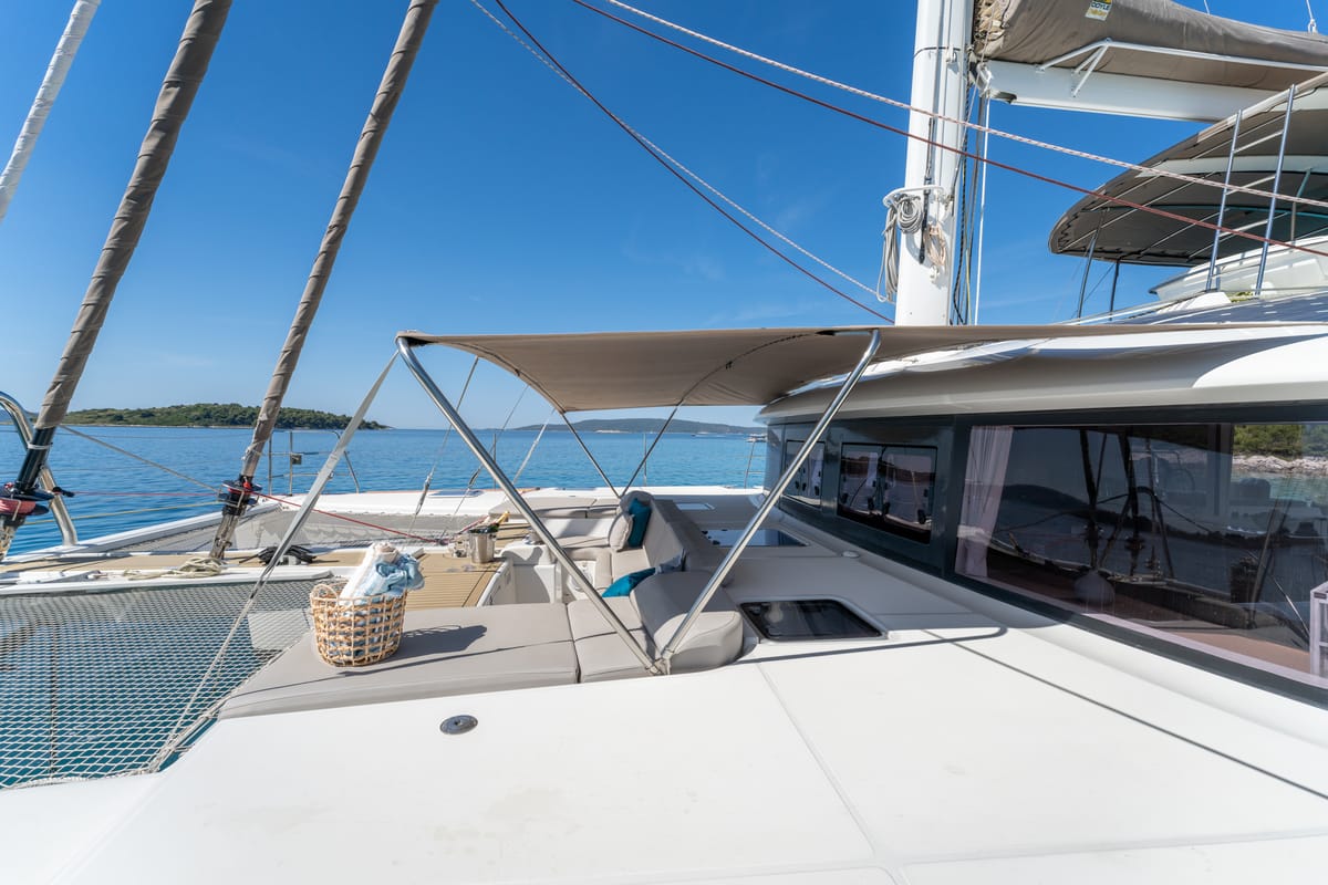 Deck of Cool Change, a Lagoon 560 catamaran at Grad Pula, Croatia