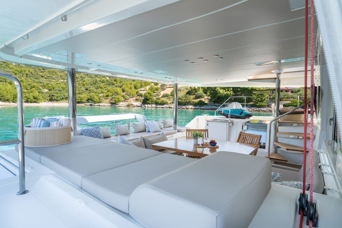Deck of Cool Change, a Lagoon 560 catamaran at Grad Pula, Croatia