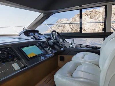 Cockpit of Contessa, a Princess Yachts Princess F43 motorboat at Dubrovnik, Croatia