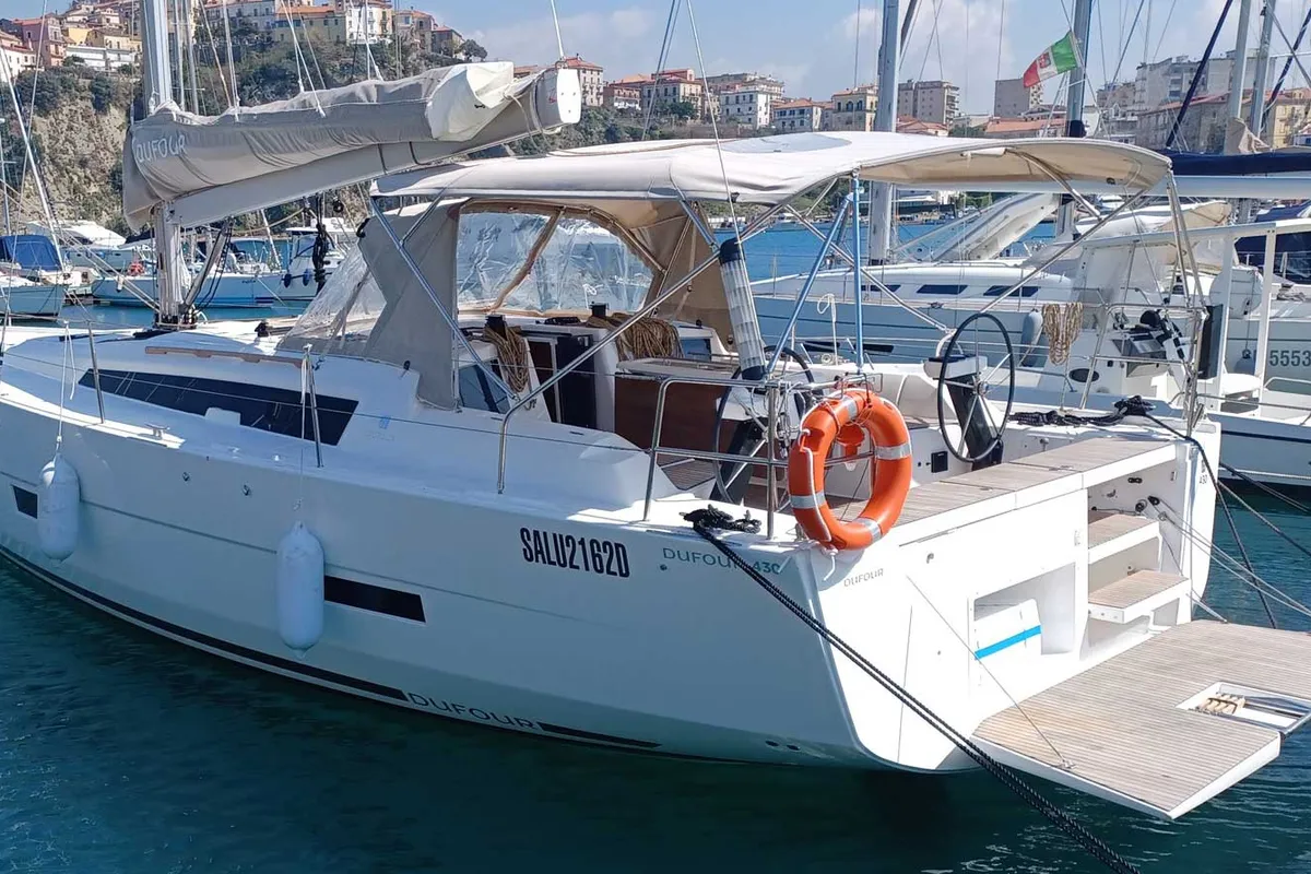 SunLuis, a Dufour Dufour 430 sailboat at Rodi Garganico, Italy