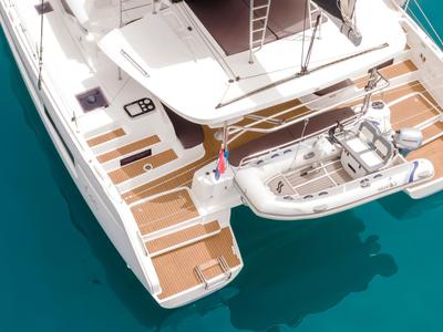 Deck of Summer Magic, a Lagoon 46 catamaran at Grad Kaštela, Croatia