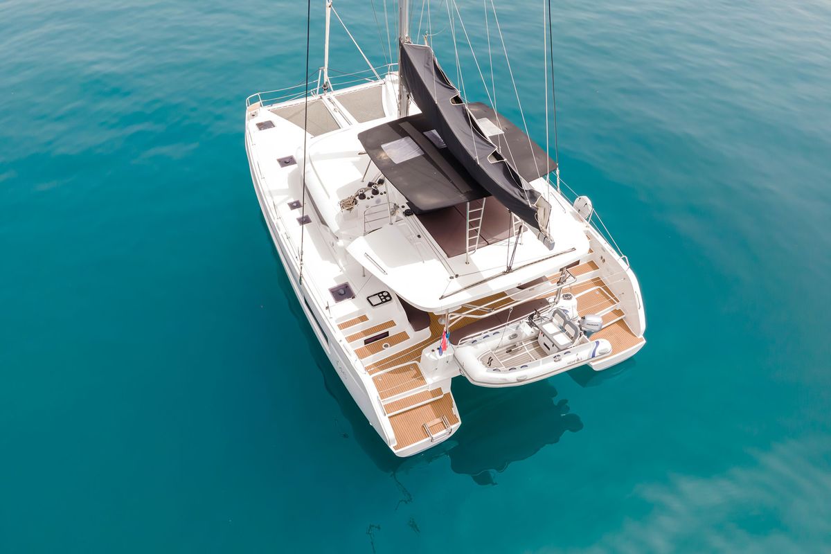 Exterior view of Summer Magic, a Lagoon 46 catamaran at Grad Kaštela, Croatia