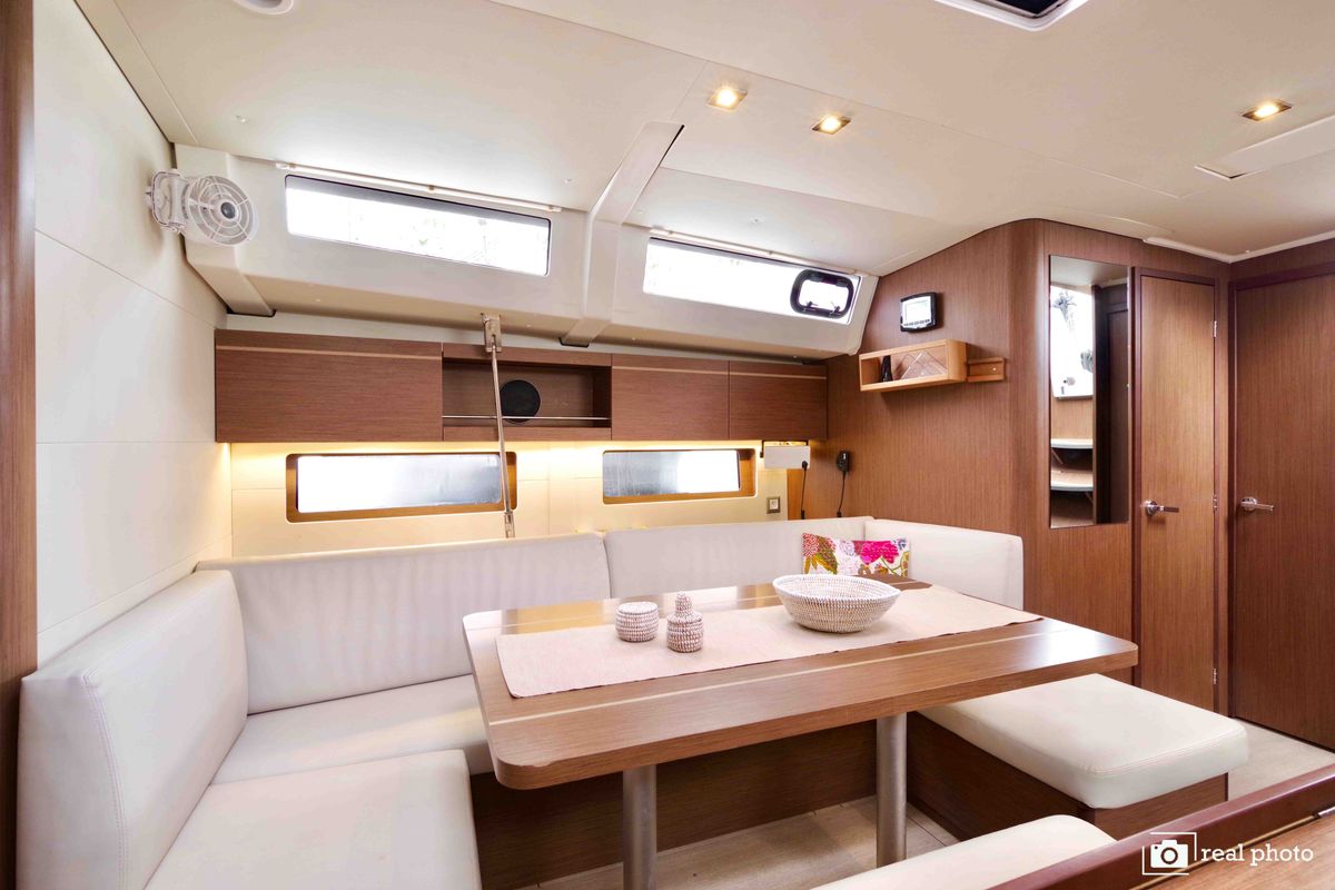 Salon of Nora - Water maker, Solar Panel , a Beneteau Oceanis 46.1 sailboat at Castellammare di Stabia, Italy