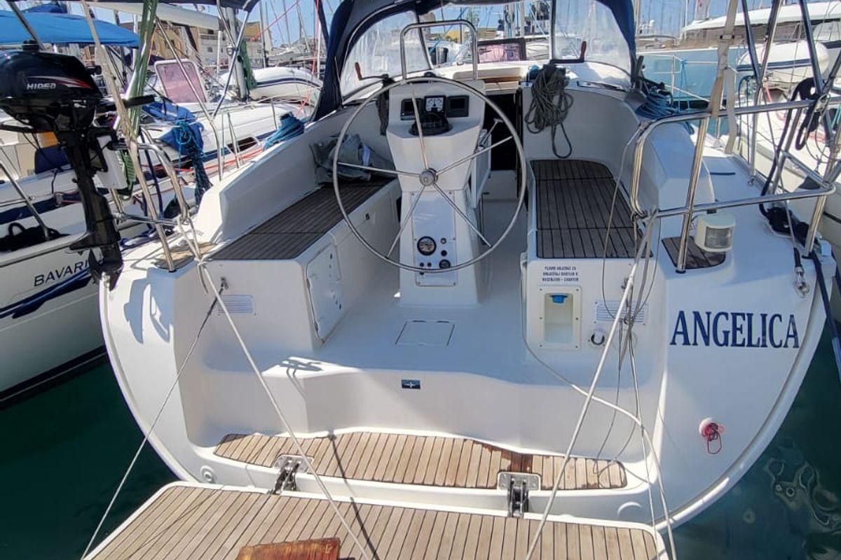 Exterior view of Angelica, a Bavaria Cruiser 36 sailboat at Grad Trogir, Croatia