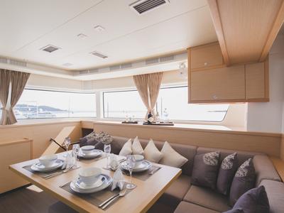 Salon of Blue Moon, a Lagoon 52F catamaran at Pa Khlok, Thailand