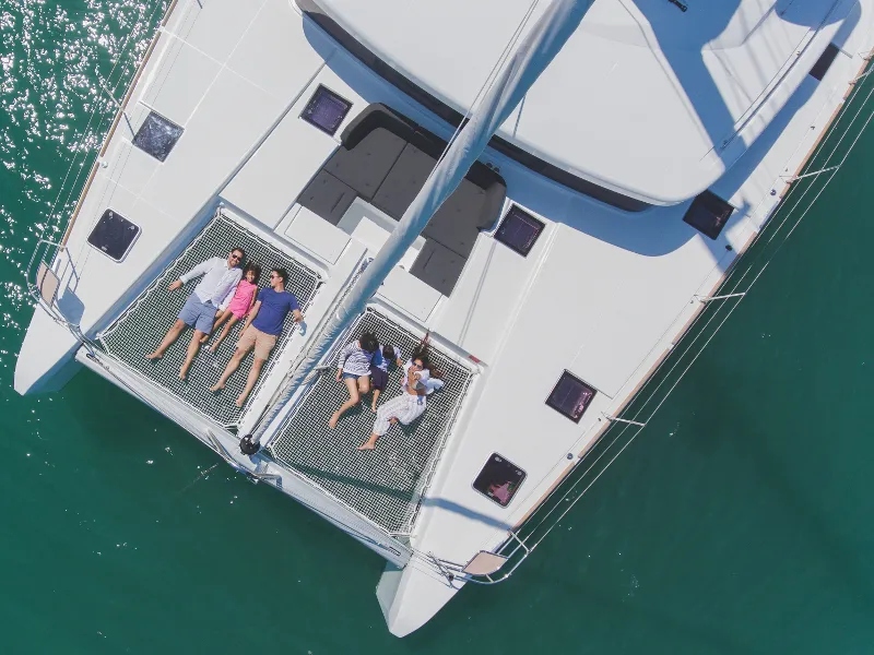 Deck of Blue Moon, a Lagoon 52F catamaran at Pa Khlok, Thailand
