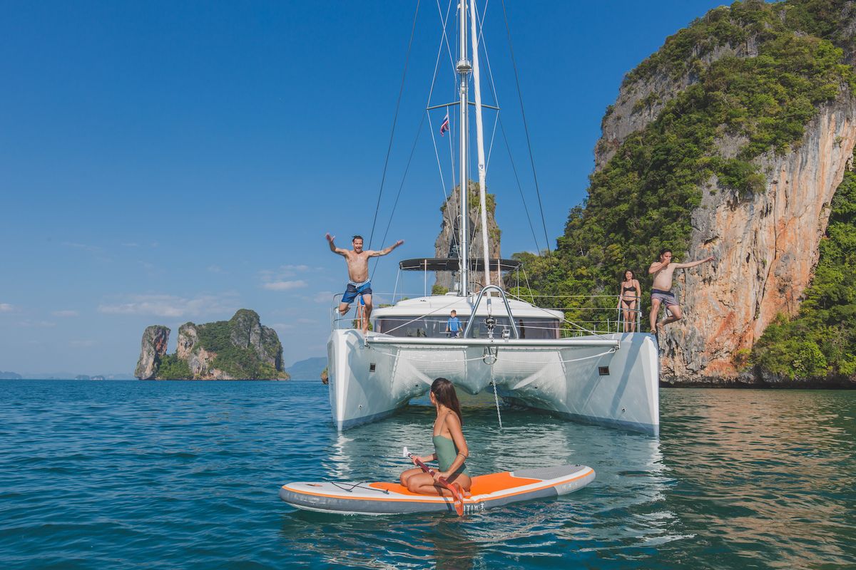 Exterior view of Blue Moon, a Lagoon 52F catamaran at Pa Khlok, Thailand