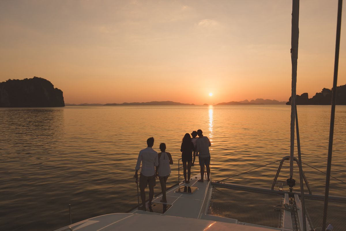Deck of Blue Moon, a Lagoon 52F catamaran at Pa Khlok, Thailand