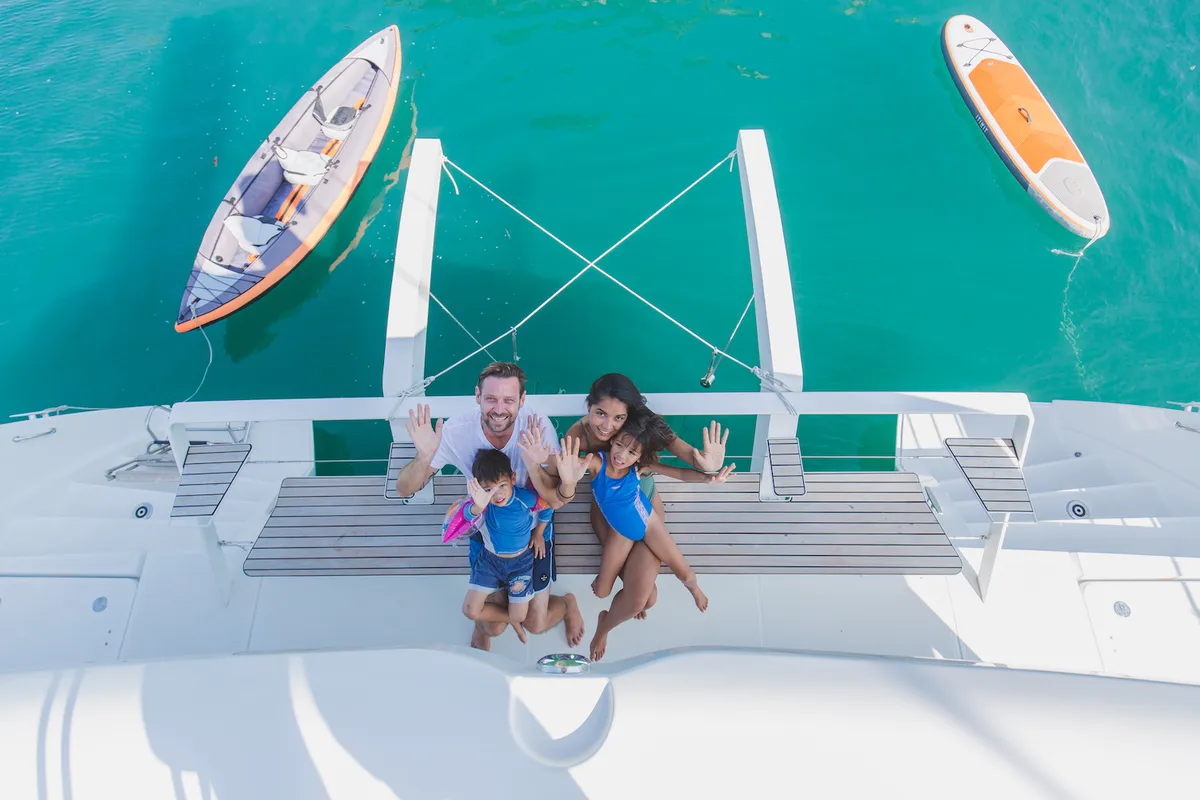 Deck of Blue Moon, a Lagoon 52F catamaran at Pa Khlok, Thailand