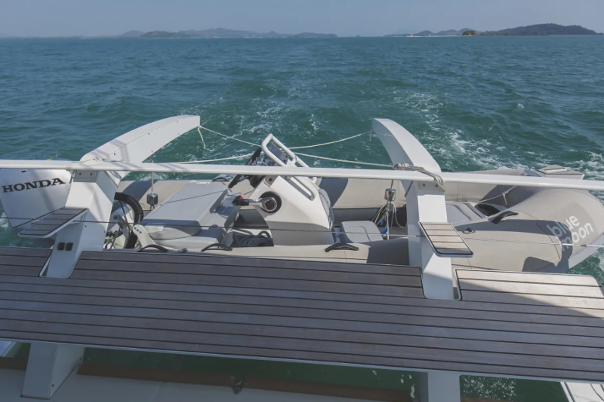 Deck of Blue Moon, a Lagoon 52F catamaran at Pa Khlok, Thailand