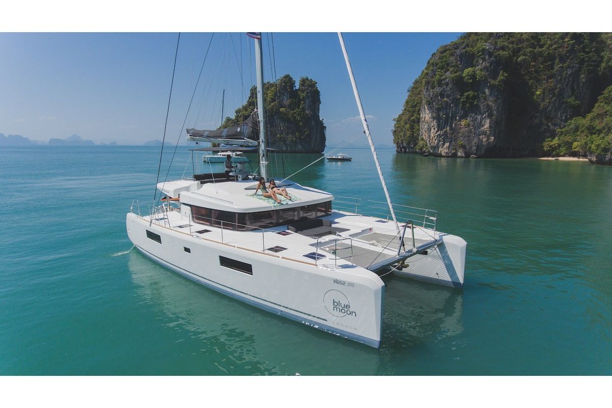 Exterior view of Blue Moon, a Lagoon 52F catamaran at Pa Khlok, Thailand