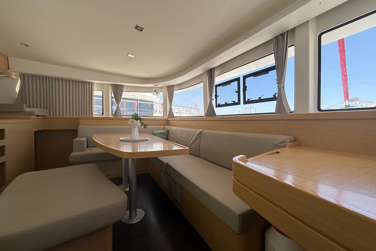 Salon of Tiamo IV, a Lagoon 42 catamaran at Municipal Unit of Lefkada, Greece