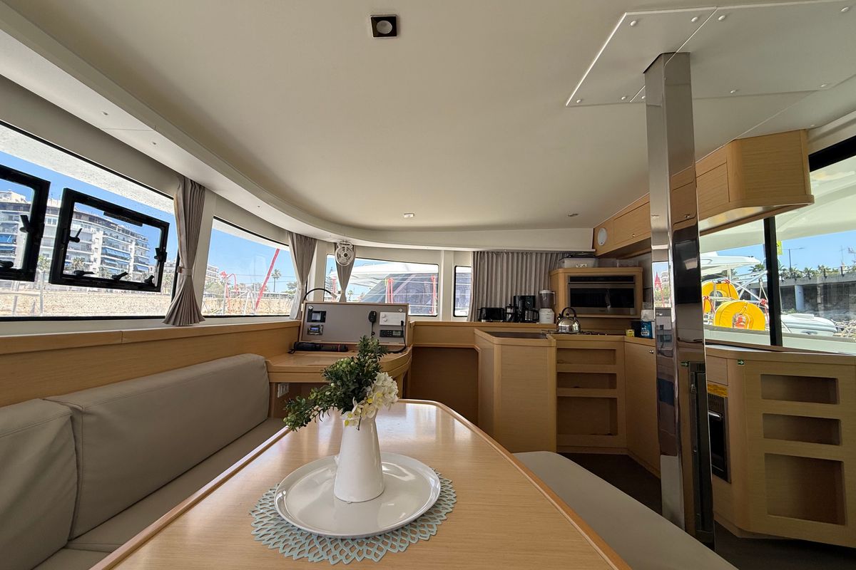 Salon of Tiamo IV, a Lagoon 42 catamaran at Municipal Unit of Lefkada, Greece