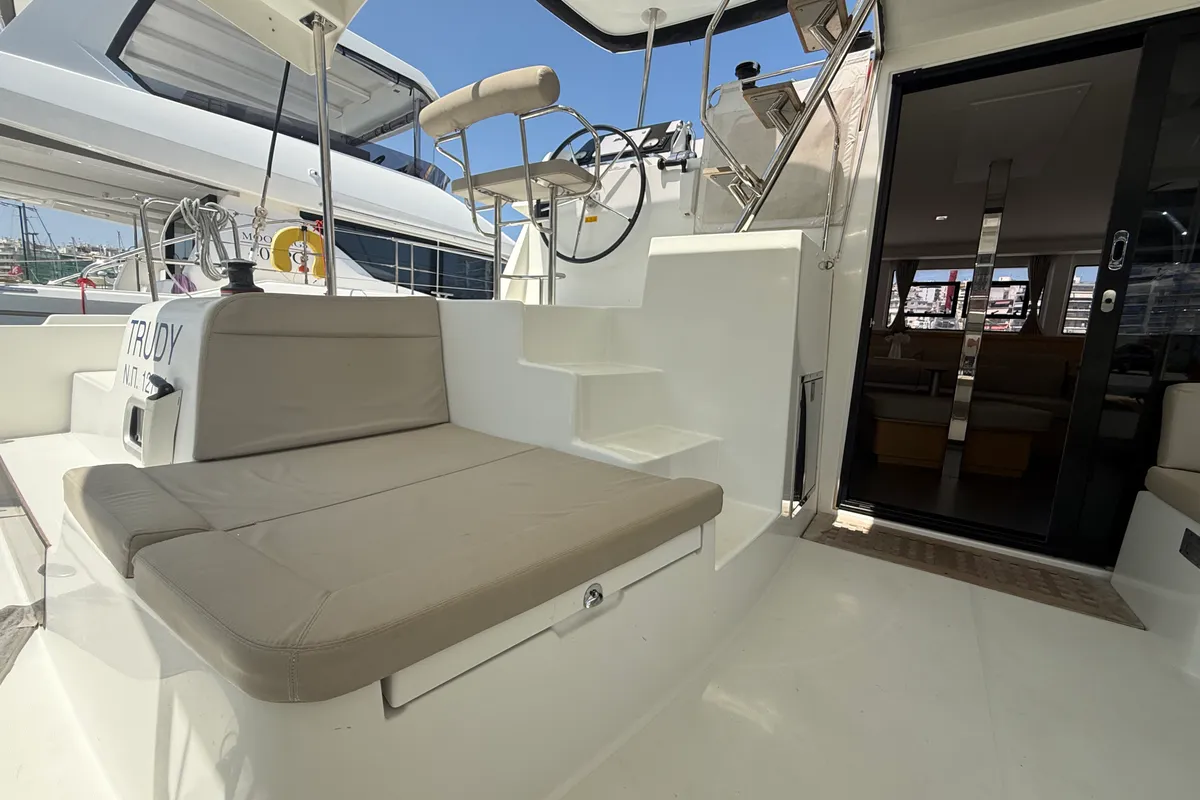 Deck of Tiamo IV, a Lagoon 42 catamaran at Municipal Unit of Lefkada, Greece